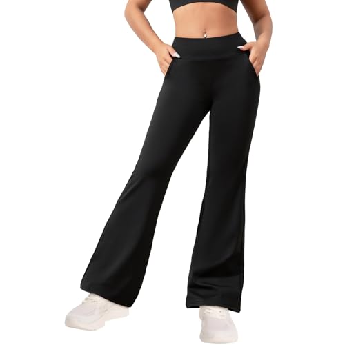 Zhiaek Yogahose Damen Schlaghose Blickdicht Flared Leggings Bootleg Sporthose Hohe Taille Bootcut Jogginghose Jazzpants Fitnesshose with Taschen von Zhiaek