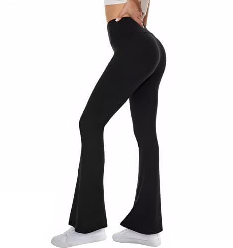 Zhiaek Yogahose Damen Schlaghose Blickdicht Flared Leggings High Waist Bootleg Sporthose Lang Bootcut Jogginghose Fitnesshose Jazzpants Stretch für Sport Tanz Casual Arbeit Schwarz M von Zhiaek
