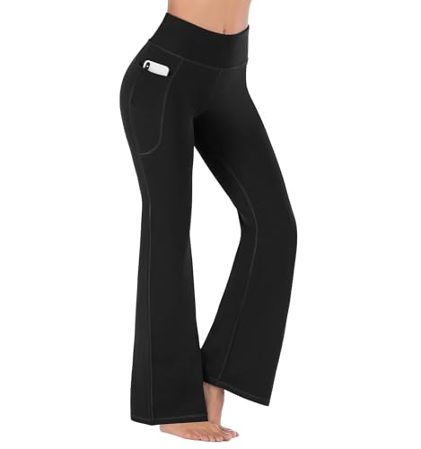 Zhiaek Yogahose Damen mit Taschen Schlaghose Blickdicht Flared Leggings High Waist Bootleg Sporthose Bootcut Jogginghose Jazzpants Fitnesshose Activewear-Hosen Schwarz M von Zhiaek