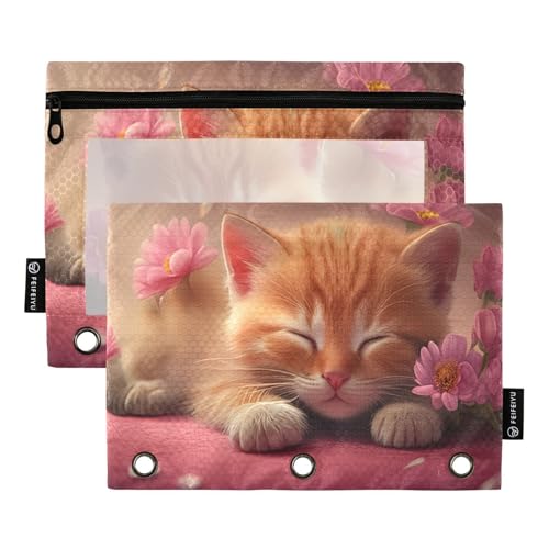 Zhirexin Federmäppchen mit niedlichem Katzenmotiv, 3 Ringbücher, 2 Stück, mit Reißverschluss, Federmäppchen für Zuhause, Büro, Schule von Zhirexin