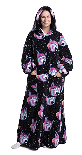 Zhiwei Übergroße Hoodie Decke, Sherpa Sweatshirt Decke, Kapuzenpullover, Blanket Sweatshirt Pullover Flanell, Super Weich und Bequem Kapuzen Deckenpullover Einheitsgröße (Hundekopf) von Zhiwei