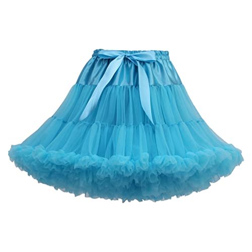 Damen Elastische Taille Tüll Petticoat Tutu Party Mehrschichtiger Puffy Cosplay Rock Unterrock, Länge 55 cm, Taille 52-112 cm Tüllrock Blau von Zhiyao