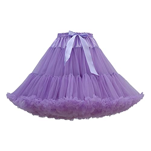 Damen Elastische Taille Tüll Petticoat Tutu Party Mehrschichtiger Puffy Cosplay Rock Unterrock, Länge 55 cm, Taille 52-112 cm Tüllrock Lila von Zhiyao