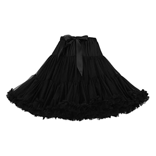 Damen Elastische Taille Tüll Petticoat Tutu Party Mehrschichtiger Puffy Cosplay Rock Unterrock, Länge 55 cm, Taille 52-112 cm Tüllrock Schwarz von Zhiyao