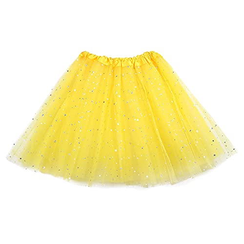 Damen Erwachsene Glitzernder Elastischer 4-lagiger Tüll Tutu Rock Fasching Karneval Kostüm Gruppenkostüm Tüllrock Gelb von Zhiyao