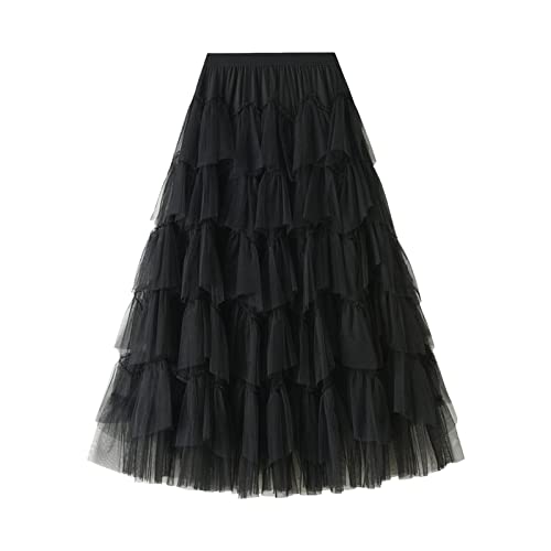 Damen Tüllrock Lang Karneval Elegant Elastisch Weiche 50er Rockabilly Petticoat Tütü Unterrock Maxirock Tütü Tüll Rock Tanzkleid Ballkleid Ballett Hochzeit Karneval Halloween Party Tüllrock Schwarz von Zhiyao