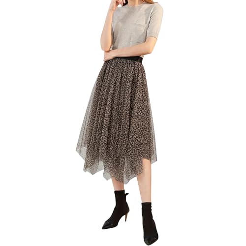 Damen Tüllrock Lang Leo Elegant Weiche Elastisch 50er Rockabilly Petticoat Tütü Unterrock Tütü Tüll Rock Maxirock Tanzkleid Ballkleid Mesh Ballett Hochzeit Karneval Party Tüllrock Kaffee von Zhiyao