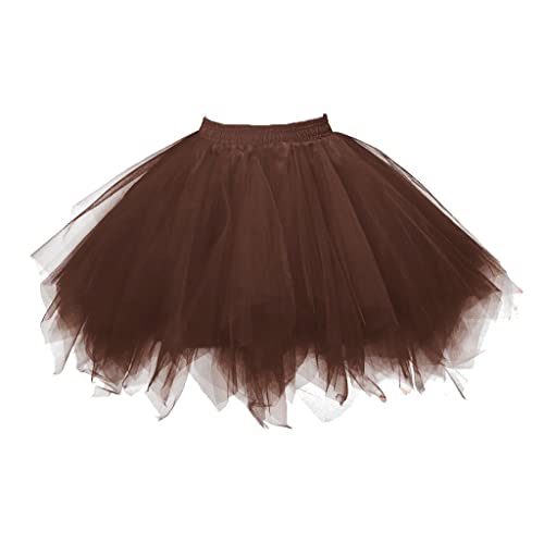 Damen Tüllrock Tütü Minirock 5 Lagen Petticoat Tanzkleid Dehnbaren Tutu Erwachsene Ballettrock für Party Ballett Tanzen Kaffee von Zhiyao