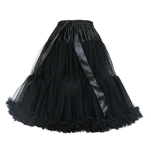 Tüllrock Damen Lang Petticoat Elegant Weiche Elastisch 50er Rockabilly Tütü Unterrock Tütü Tüll Rock Maxirock Tanzkleid Ballkleid Mesh Ballett Hochzeit Karneval Party Tüllrock Schwarz von Zhiyao