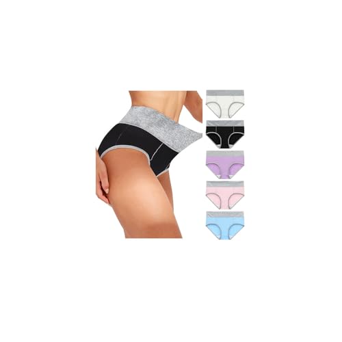 Zhiyao 5PC Damen Amazonas-Stil Patchwork Slip Höschen Unterwäsche Knickers Bikini Unterhose Damen in Übergröße Farblich Passender Baumwollslip Gesäß Slips von Zhiyao