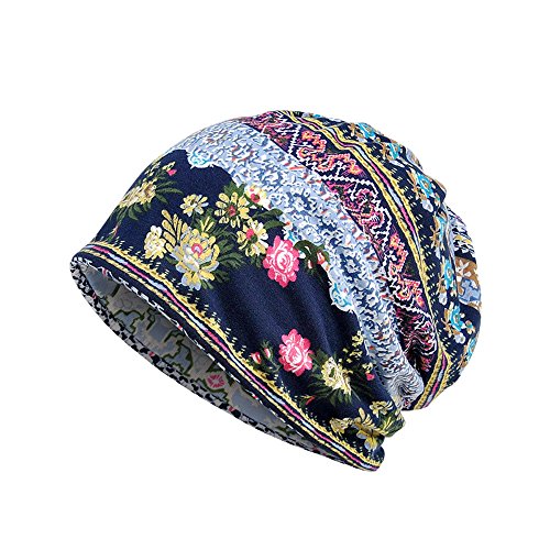 Zhiyao Chemo Mützen Damen Beanie Sommer Kopftuch Super Weich Slouchy Turban Kopfbedeckungen Kopf Wraps Beanie Mütze Kappe für Haarausfall, Krebs, Chemo Blau 2023 von Zhiyao