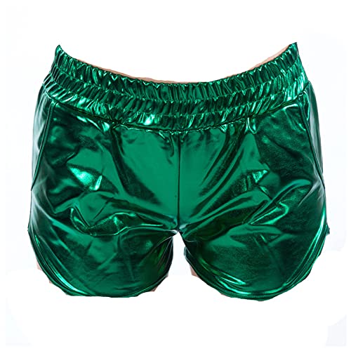 Zhiyao Damen Yoga Hot Shorts Glänzende High Waist Metallic Kurze Hose PU Leather Shorts Elastic Taille Shorts Shiny ShortsPants mit Gummizug Sparkly Hot Kordelzug Booty Dance von Zhiyao