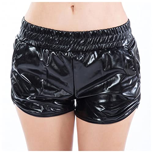 Zhiyao Damen Yoga Hot Shorts Glänzende High Waist Metallic Kurze Hose PU Leather Shorts Elastic Taille Shorts Shiny ShortsPants mit Gummizug Sparkly Hot Kordelzug Booty Dance von Zhiyao