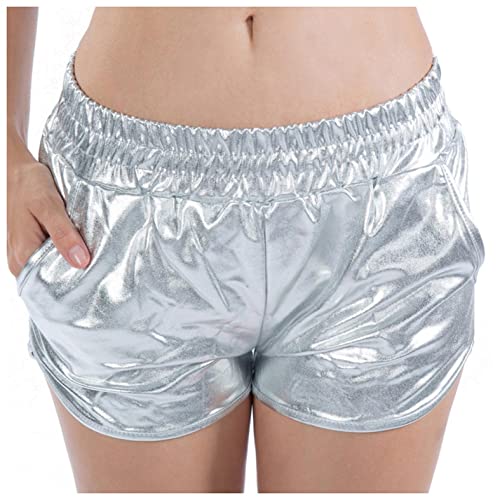 Zhiyao Damen Yoga Hot Shorts Glänzende High Waist Metallic Kurze Hose PU Leather Shorts Elastic Taille Shorts Shiny ShortsPants mit Gummizug Sparkly Hot Kordelzug Booty Dance von Zhiyao