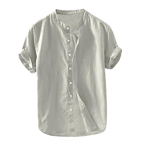 Zhiyao Herren Baumwolle Leinenhemd Herren-Hemd Slim-Fit Langarm/Kurzarm Männer Hemden Freizeithemd Funky Hawaiihemd Regular Fit Men Shirts Sommerhemd Sommer T-Shirt für den Strandurlaub, Grau, XXL von Zhiyao