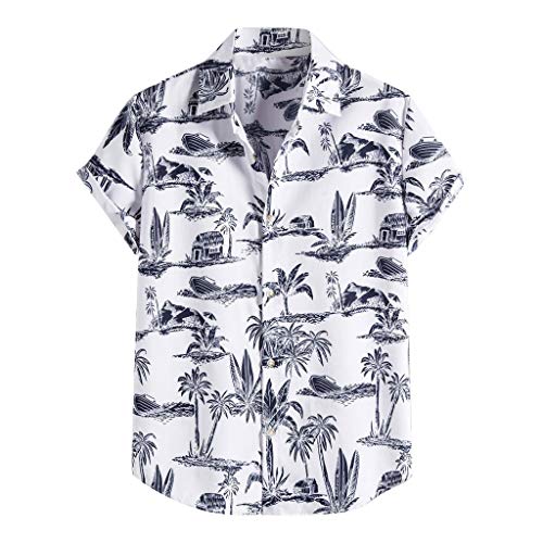 Zhiyao Herren Funky Hawaiihemd Langarm/Kurzarm Männer Hemden Freizeithemden Businesshemd Stretch Freizeithemd Strand Beilaufig Hawaii Hemd für den Strandurlaub, 3-weiß, 5XL von Zhiyao