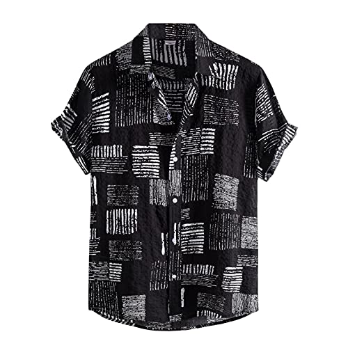 Zhiyao Herren Funky Hawaiihemd Langarm/Kurzarm Männer Hemden Freizeithemden Businesshemd Stretch Freizeithemd Strand Beilaufig Hawaii Hemd für den Strandurlaub, Schwarz, XL von Zhiyao