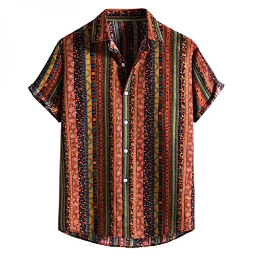 Zhiyao Herren Funky Hawaiihemd Langarm/Kurzarm Männer Hemden Langarm/Kurzarm Herren Hemden Businesshemd Stretch Strand Beilaufig Hawaii Hemd für den Strandurlaub, 7-orange, XXL von Zhiyao