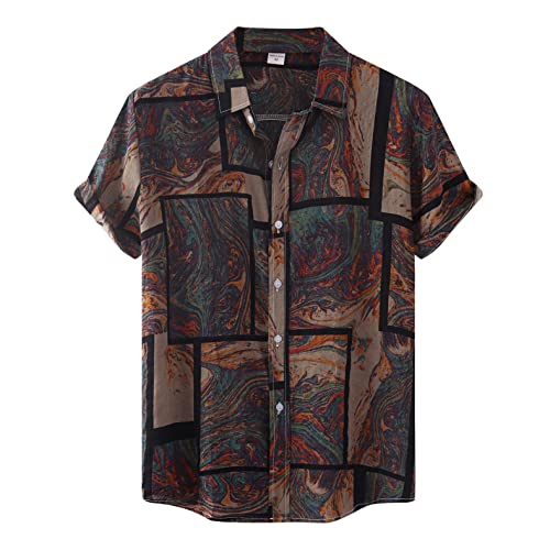 Zhiyao Herren Leinenhemd Langarm/Kurzarm Hemde Freizeit-Hemd Business Regular Fit Men Shirts Hawaiihemd Herren T-Shirt Hawaii-Print Strand Beach Palmen Diverse Farben von Zhiyao