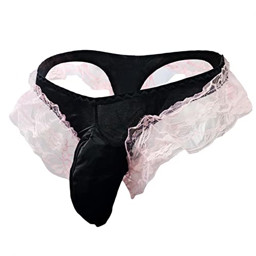 Zhiyao Herren Sissy Dessous Slip mit Bulge Beutel Spitzen Höschen Panties V Taille Satin&Spitze Männer Unterhosen Gay sexy Underwear Tanga Schlüpfer Panties Unterhose von Zhiyao