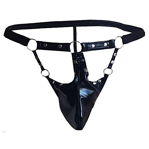 Zhiyao Herren String Tangas Jockstrap Sport Hipster Unterwäsche Leder Männer Tanga Erotik Slips Bequeme Bikini G-Strings Reizwäsche Dessous Erotisch Unterhosen, Schwarz von Zhiyao