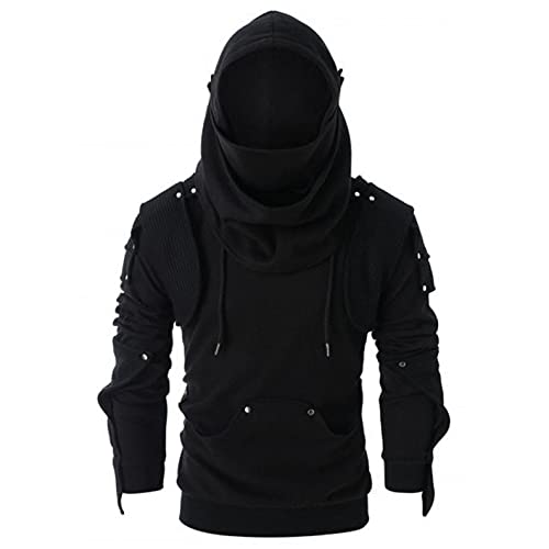 Zhiyao Herren Vintage Hoodie Herbst Winter Kapuzenpullover Cyberpunk Sweatshirt Maske Hoodies Top Langarm Pullover T-Shirt von Zhiyao