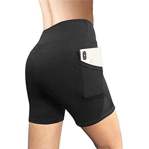 Zhiyao Kurze Sporthose Damen Yoga Shorts Sport Leggins Sporthose Kurze Yogahose Fitness Workout Tights Hohe Taille mit Taschen, Schwarz, M von Zhiyao