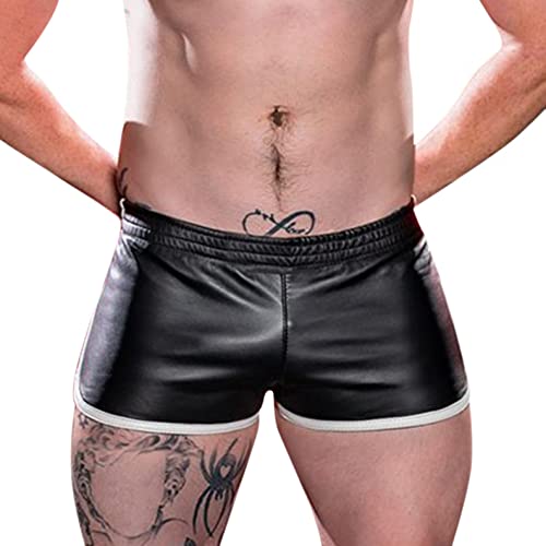 Zhiyao Lederhosen Herren Sport Shorts Laufshorts Kurze Running Sporthose Fitness Training Boxershorts Slim Pants Soft PU Leder Wetlook Männer Badehose von Zhiyao