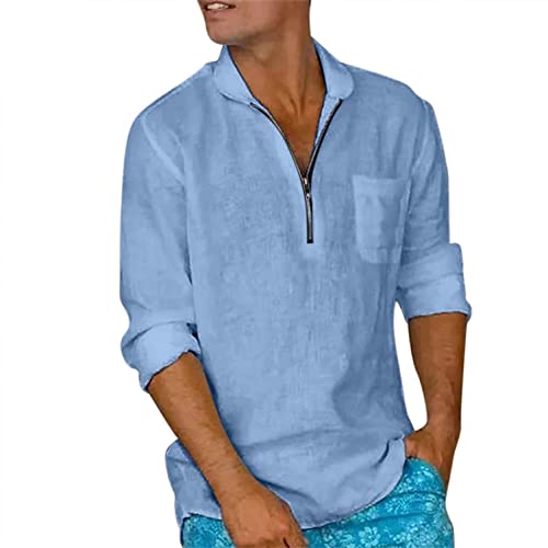 Zhiyao Leinenhemd Herren Hemd Herren Sommer Langarm/Kurzarm Hemden Freizeithemd Businesshemd Regular Fit Men Shirts Sommer Basic Shirt Strandhemd Shirts für Männer von Zhiyao