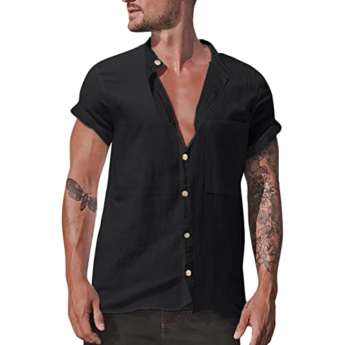 Zhiyao Leinenhemd Herren Hemd Herren Sommer Langarm/Kurzarm Hemden Freizeithemd Businesshemd Regular Fit Men Shirts Sommer Basic Shirt Strandhemd Shirts für Männer, 7-schwarz, XXL von Zhiyao