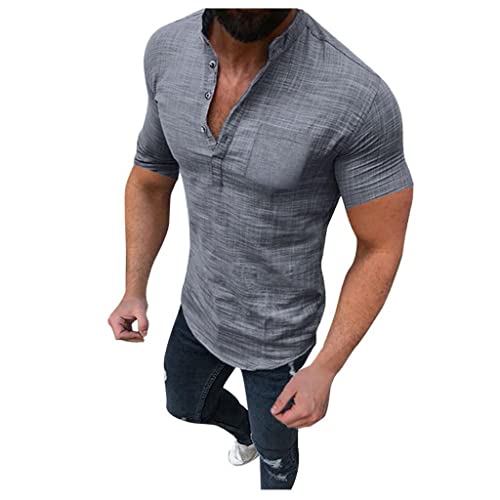 Zhiyao Leinenhemd Herren Hemd Herren Sommer Langarm/Kurzarm Hemden Freizeithemd Businesshemd Regular Fit Men Shirts Sommer Basic Shirt Strandhemd Shirts für Männer, 8-grau, L von Zhiyao