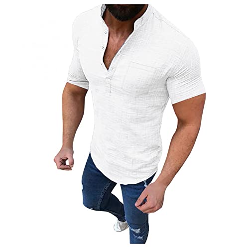 Zhiyao Leinenhemd Herren Hemd Herren Sommer Langarm/Kurzarm Hemden Freizeithemd Businesshemd Regular Fit Men Shirts Sommer Basic Shirt Strandhemd Shirts für Männer von Zhiyao