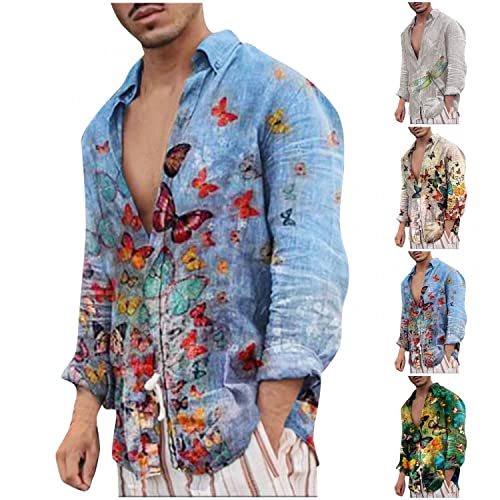 Zhiyao Leinenhemd Herren Herren-Hemd Slim-Fit Langarm/Kurzarm Männer Hemden Männer Freizeithemd Regular Fit Men Shirts Sommerhemd Sommer T-Shirt für den Reisen Urlaub von Zhiyao