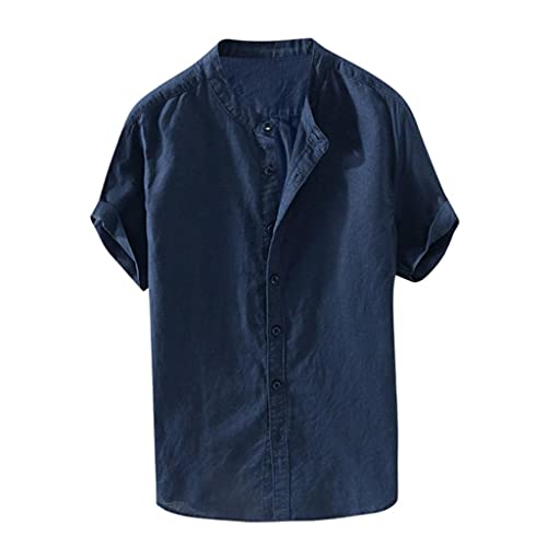 Zhiyao Leinenhemd Herren Herren-Hemd Sommer Langarm/Kurzarm Hemden Henley Freizeithemd Sommerhemd Slim-Fit Sommer Basic Shirt Strandhemd Shirts für Männer von Zhiyao