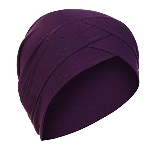 Zhiyao Turban Damen Chemo Muslim Turban Frauen Sommer Beanie Mützen Atmungsaktiv Chemo Mützen Baumwolle Drak Lila 2023 von Zhiyao