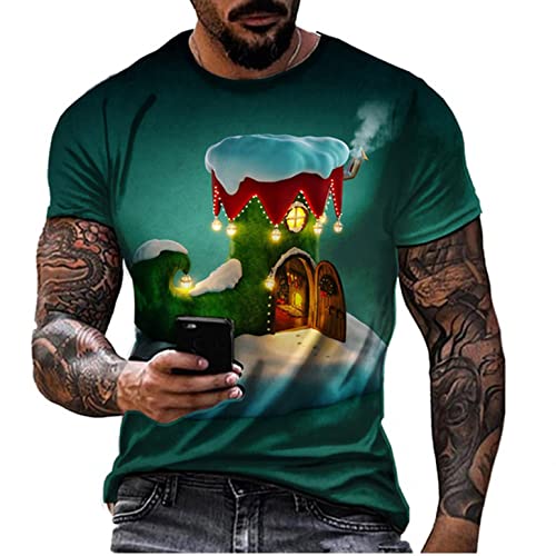 Zhiyao Weihnachten Herren T-Shirt Geschenke Männer WeihnachtsShirt Sankt EL Pullover Weihnachtsmann Cosplay Kostüm Streetwear GötterGeschenk Idee, 17-grün, XL von Zhiyao