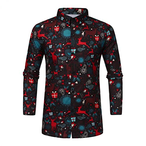 Zhiyao Weihnachtshemden Herren Hemd Langarm Muster Slim-Fit Business Freizeit Hochzeit Casual Shirt von Zhiyao