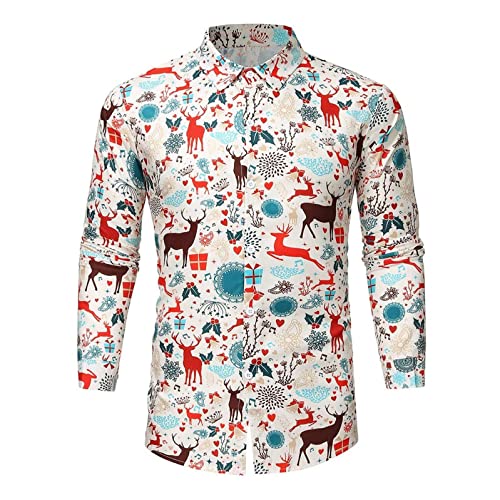 Zhiyao Weihnachtshemden Herren Hemd Langarm Muster Slim-Fit Business Freizeit Hochzeit Casual Shirt von Zhiyao