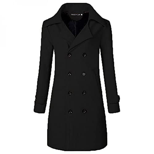 Zhiyao Wintermantel Herren Lang Wolle Mantel Slim Fit Zweireihig Revers Herrenmantel Business Baumwolle Mantel Wollmantel M,L,XL,XXL,XXXL von Zhiyao