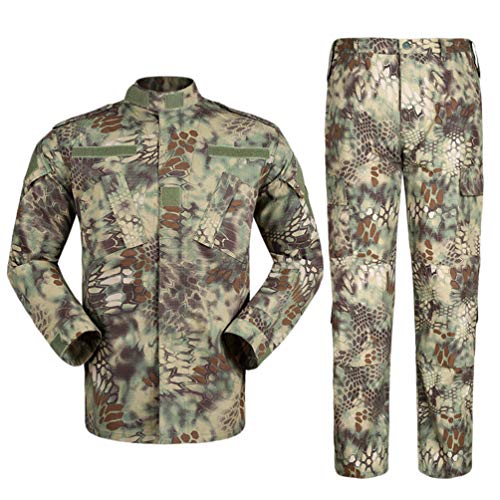 Zhiyuanan Herren Tactical Camouflage Uniform Anzug 2 Stück Sets Outdoor Jagd Trekking Camping Militär Kampf wasserdichte Wandern Jacken + Camo Hosen Tarnmuster Kleidung Grün Pythonmuster M von Zhiyuanan