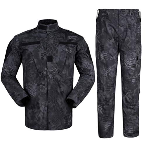 Zhiyuanan Herren Tactical Camouflage Uniform Anzug 2 Stück Sets Outdoor Jagd Trekking Camping Militär Kampf wasserdichte Wandern Jacken + Camo Hosen Tarnmuster Kleidung Schwarzes Pythonmuster S von Zhiyuanan