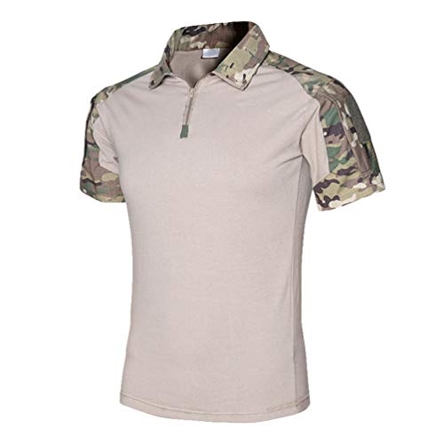 Zhiyuanan Herren Tactical Military Shirts Kurzarm Slim Fit Camo Combat Verschleißfest T Shirt mit 1/4 Reißverschluss Airsoft Jagd Wald CP M von Zhiyuanan