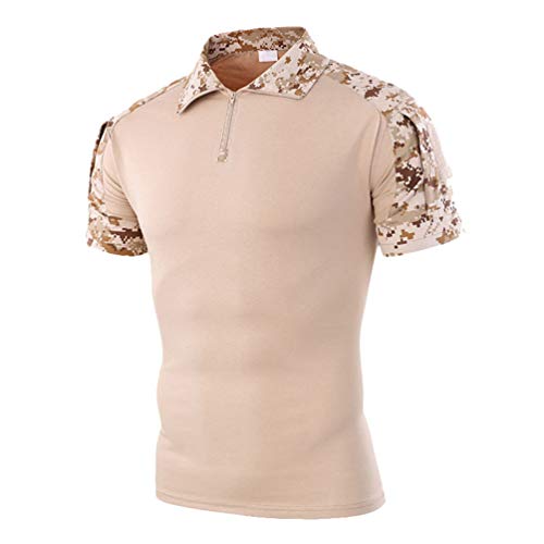 Zhiyuanan Herren Tactical Military Shirts Kurzarm Slim Fit Camo Combat Verschleißfest T Shirt mit 1/4 Reißverschluss Airsoft Jagd Wald Desert Digital L von Zhiyuanan