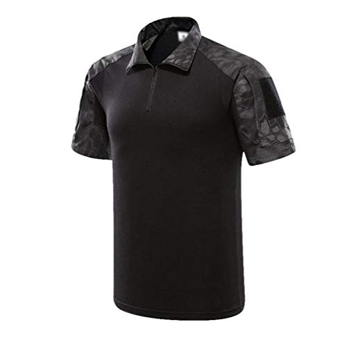 Zhiyuanan Herren Tactical Military Shirts Kurzarm Slim Fit Camo Combat Verschleißfest T Shirt mit 1/4 Reißverschluss Airsoft Jagd Wald Schwarzes Python-Muster 2XL von Zhiyuanan