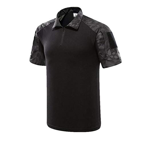 Zhiyuanan Herren Tactical Military Shirts Kurzarm Slim Fit Camo Combat Verschleißfest T Shirt mit 1/4 Reißverschluss Airsoft Jagd Wald Schwarzes Python-Muster M von Zhiyuanan