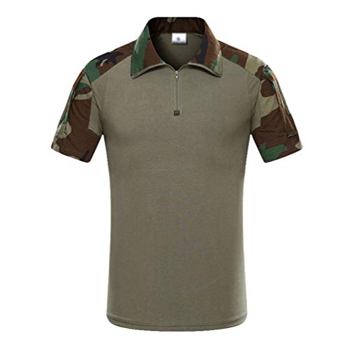 Zhiyuanan Herren Tactical Military Shirts Kurzarm Slim Fit Camo Combat Verschleißfest T Shirt mit 1/4 Reißverschluss Airsoft Jagd Wald Vierfarbiger Dschungel 2XL von Zhiyuanan