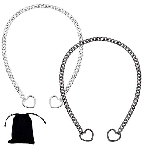 2 Pcs Slip Kette,Herz Slip Kette Necklace Women Herz Slip Chain Halskette Punk Gothic,Heart O-Ring Slip Chain Necklace Handmade Punk Gothic Cuban Necklace Für Punk Stil Hip Hop Rapper Themenparty von ZhongShuang