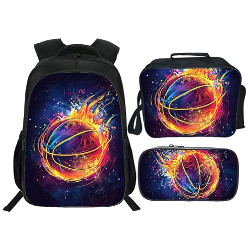 Zhongh Basketball-Rucksack für Kinder, Büchertasche, 40,6 cm, Schultasche, Tagesrucksack mit Lunchbox, Tasche und Federmäppchen, Set für Jungen und Mädchen von Zhongh