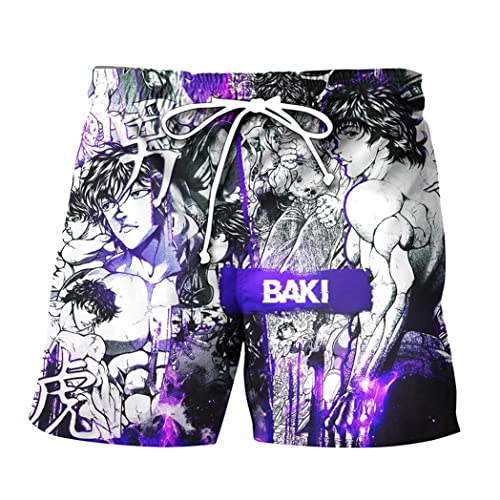 Anime Beach Shorts BAKI Badehose Hanma Yujiro 3D Print Board Kurze Hose Quick Dry Surfen Shorts für Sommer, Typ 1, 58 von Zhongkaihua