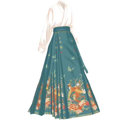 Chinesischer Nationalstil, Hanfu-Pferdegesicht-Rock-Set, Phoenix-Pfingstrose, Stickerei, Druck, chinesisches tägliches Pendeln, verbessertes Hanbok-Ming-Dynastie-Mamian-Kleid, grün, S/Tall Chinesischer Nationalstil, Hanfu-Pferdegesicht-Rock-Set, Phoenix-Pfingstrose, Stickerei, Druck, chinesisches tägliches Pendeln, verbessertes Hanbok-Ming-Dynastie-Mamian-Kleid, grün, S/Tall von Zhongkaihua